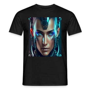 Cyborg face half human futuristic - Men's T-Shirt - black - Front - AI Model Male 178 light (178cm)