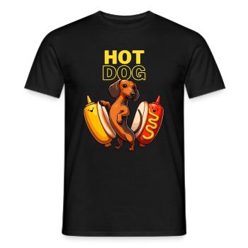 Hot Dog, Dachshund, Dog, Grilling, Fast Food, Mustard, Funny, - Men's T-Shirt - black - Front - AI Model Male 178 light (178cm)