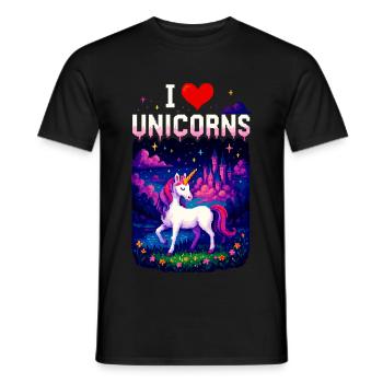I Love Unicorns – Magic Unicorn Pixel Shirt - Men's T-Shirt - black - Front - AI Model Male 178 light (178cm)