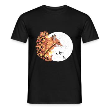 Fox autumn moon tree animal forest nature - Men's T-Shirt - black - Front - AI Model Male 178 light (178cm)