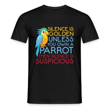 Funny parrot graphic silence is gold bird - Men's T-Shirt - black - Front - AI Model Male 178 light (178cm)