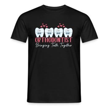 L'orthodontiste rapproche les dents des appareils dentaires - T-shirt homme - noir - Devant - AI Model Male 178 light (178cm)