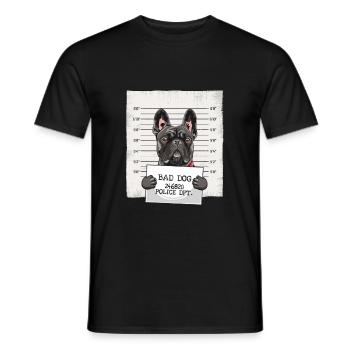 French Bulldog Prison Mug Shot - Men's T-Shirt - black - Front - AI Model Male 178 light (178cm)