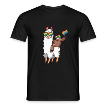 Faultier reitet Lama mit Sonnenbrille LGBT - Männer T-Shirt - Schwarz - Vorne - AI Model Male 178 light (178cm)