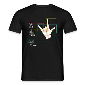 Langue des signes Signes signes SIGNES ASL Je t’aime - T-shirt homme - noir - Devant - AI Model Male 178 light (178cm)