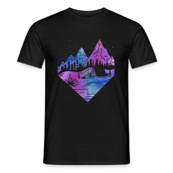 Watercolor Mountain Sketch Hiking Camping Outdoor - Men's T-Shirt - black - Front - AI Model Male 178 light (178cm)