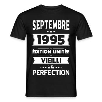 Anniversaire 30 ans - Septembre 1995 Perfection - T-shirt homme - noir - Devant - AI Model Male 178 light (178cm)