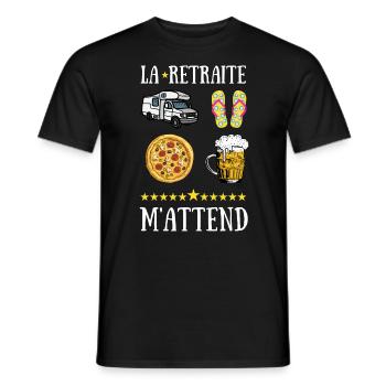 La retraite m attend bière caravane pizza tongs - T-shirt homme - noir - Devant - AI Model Male 178 light (178cm)