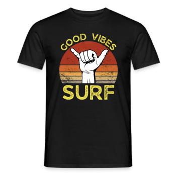 GOOD VIBES SURF SUNSET RETRO VINTAGE - T-shirt homme - noir - Devant - AI Model Male 178 light (178cm)