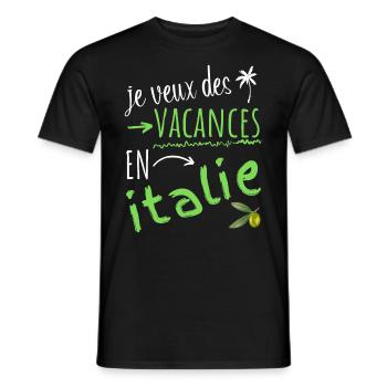 je veux des vacances en Italie - T-shirt homme - noir - Devant - AI Model Male 178 light (178cm)