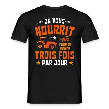 Agriculteurs : On vous nourrit trois fois par jour - T-shirt homme - noir - Devant - AI Model Male 178 light (178cm)