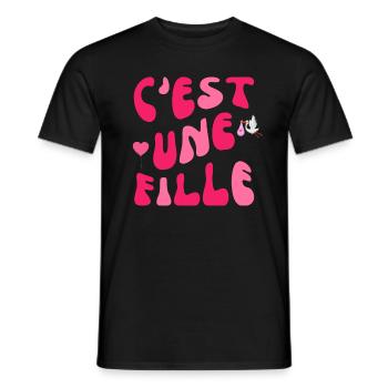 C'est une fille grossesse enceinte bébé - T-shirt homme - noir - Devant - AI Model Male 178 light (178cm)