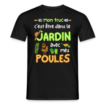Humour Jardinier Retraite Mon jardin et mes Poules - T-shirt homme - noir - Devant - AI Model Male 178 light (178cm)