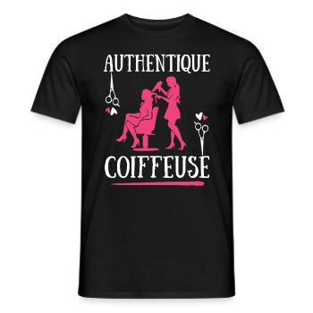 Authentique Coiffeuse coiffure salon coupe cheveux - T-shirt homme - noir - Devant - AI Model Male 178 light (178cm)
