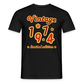 Vintage 1974 Birthday Funny Retro Numbers - Men's T-Shirt - black - Front - AI Model Male 178 light (178cm)