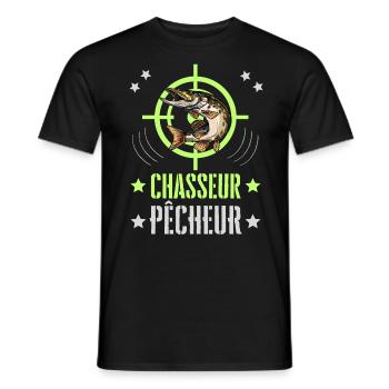 Chasseur Pêcheur Cible Brochet - T-shirt homme - noir - Devant - AI Model Male 178 light (178cm)