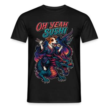 Sushi Jack Russell Terrier Kimono Drache Geschenk - Männer T-Shirt - Schwarz - Vorne - AI Model Male 178 light (178cm)