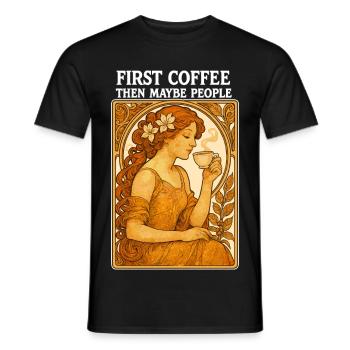 Erst Kaffee Dann Menschen Vintage Pin-Up Geschenk - Männer T-Shirt - Schwarz - Vorne - AI Model Male 178 light (178cm)