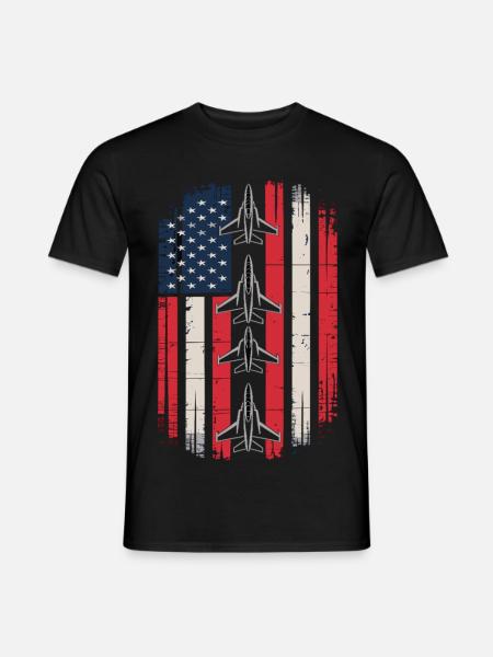 Jet Fighter USA Flag – Pilot Airplane - Men's T-Shirt - black