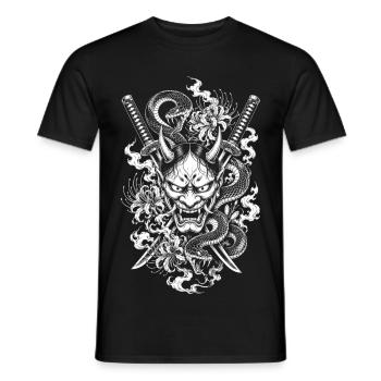 Hannya Mask with Katana and Snake - Men's T-Shirt - black - Front - AI Model Male 178 light (178cm)