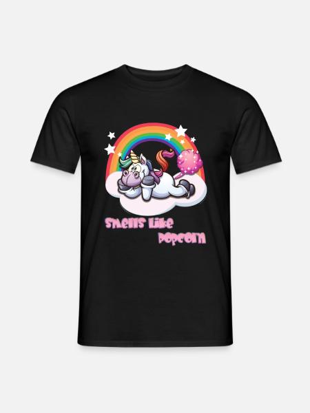 Furzendes Einhorn - Smells like Popcorn - Männer T-Shirt - Schwarz