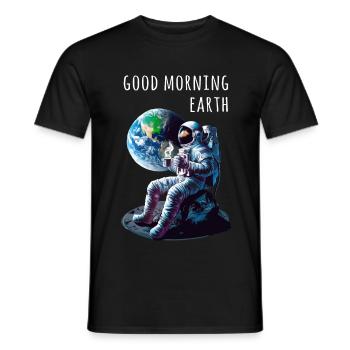 Good morning earth Astronaut - Men's T-Shirt - black - Front - AI Model Male 178 light (178cm)