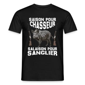 Saison Pour Chasseur salaison Pour Sanglier - T-shirt homme - noir - Devant - AI Model Male 178 light (178cm)