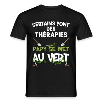 Grandpa therapy green humor man garden - Men's T-Shirt - black - Front - AI Model Male 178 light (178cm)