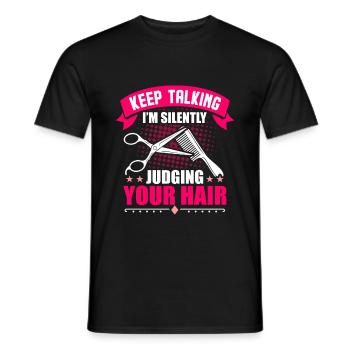 Kapper cadeau salon - Heren T-shirt - zwart - Voor - AI Model Male 178 light (178cm)