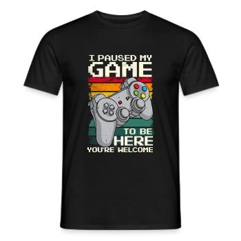 J’ai mis mon jeu en pause pour être ici - T-shirt homme - noir - Devant - AI Model Male 178 light (178cm)