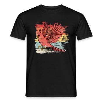 Retro Bird Northern Cardinal - Men's T-Shirt - black - Front - AI Model Male 178 light (178cm)