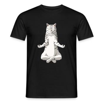 Funny Yoga Spotted British Shorthair Cat - Men's T-Shirt - black - Front - AI Model Male 178 light (178cm)