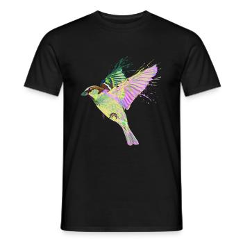 Colorful Splash Flying Bird Sparrow - Men's T-Shirt - black - Front - AI Model Male 178 light (178cm)