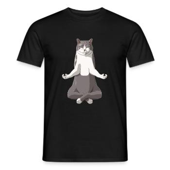 Drôle de yoga bicolore British Shorthair Cat - T-shirt homme - noir - Devant - AI Model Male 178 light (178cm)