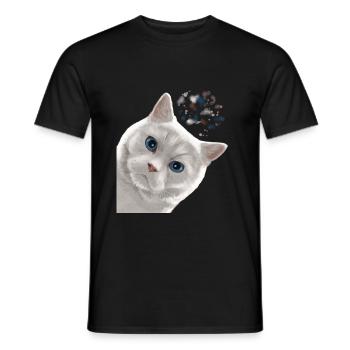 Drôle de chat blanc britannique à poil court - T-shirt homme - noir - Devant - AI Model Male 178 light (178cm)