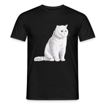 Chat sédentaire britannique à poil court blanc - T-shirt homme - noir - Devant - AI Model Male 178 light (178cm)