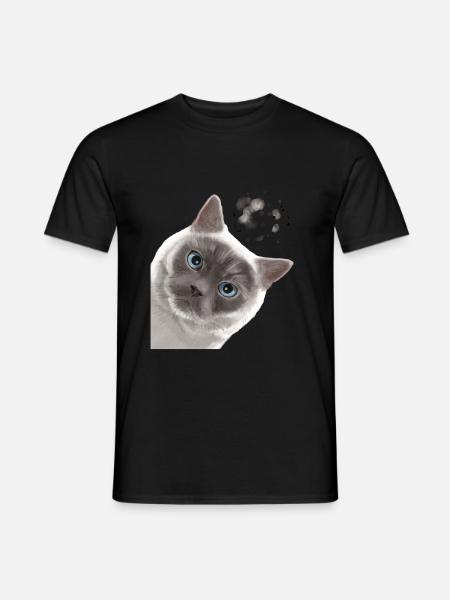 Neugierige Colourpoint Britisch Kurzhaar Katze - Männer T-Shirt - Schwarz