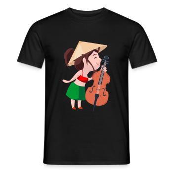 A girl with double bass - Men's T-Shirt - black - Front - AI Model Male 178 light (178cm)