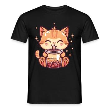 Katze trinkt Bubble Tea - Männer T-Shirt - Schwarz - Vorne - AI Model Male 178 light (178cm)