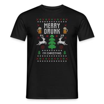 Drinking ugly christmas sweater - Men's T-Shirt - black - Front - AI Model Male 178 light (178cm)