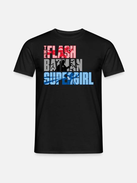 The Flash Schriftzug Mit Batman Und Supergirl - Männer T-Shirt - Schwarz