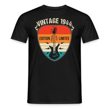 Vintage 1944 médiator guitare cadeau guitariste - T-shirt homme - noir - Devant - AI Model Male 178 light (178cm)