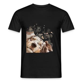 Chien Curieux Australian Shepherd chien - T-shirt homme - noir - Devant - AI Model Male 178 light (178cm)