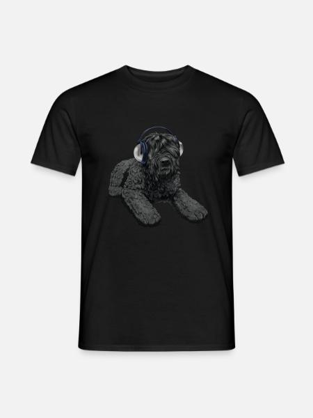 Schwarzer russischer Terrier Hund mit Kopfhörer - Männer T-Shirt - Schwarz