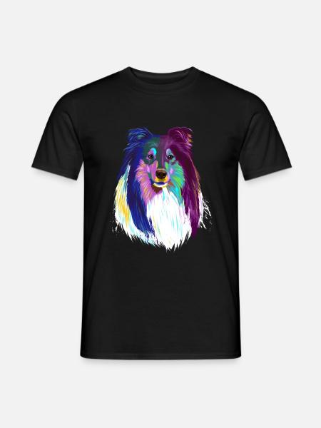 Kolorowy pies collie z długimi włosami - T-shirt męski - czarny