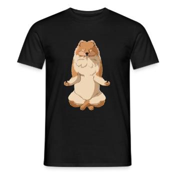 Chien méditant Pomeranian - T-shirt homme - noir - Devant - AI Model Male 178 light (178cm)