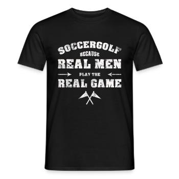 SOCCERGOLF SOCCER GOLF REAL MEN PLAY REAL GAME - Men's T-Shirt - black - Front - AI Model Male 178 light (178cm)