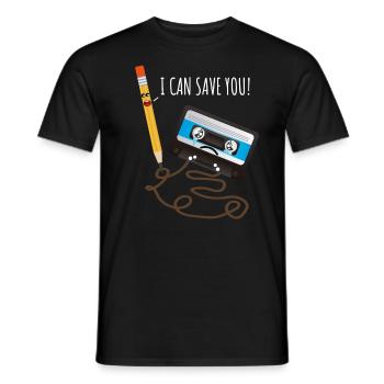 Cassette and Pen Retro Music 90s Costume Funny - Men's T-Shirt - black - Front - AI Model Male 178 light (178cm)