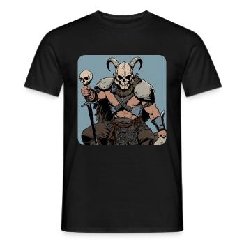 Viking warrior with skull mask and horns - Men's T-Shirt - black - Front - AI Model Male 178 light (178cm)