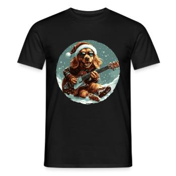 Golden Retriever Hund Weihnachten Rocker Gitarre - Männer T-Shirt - Schwarz - Vorne - AI Model Male 178 light (178cm)